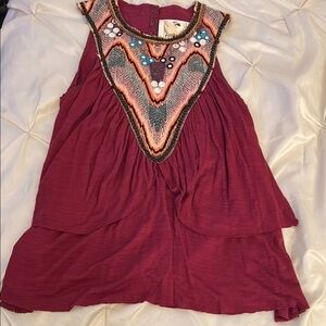 NWOT FREE PEOPLE EMBROIDERY Embellished Burgundy Sleeveless Top M